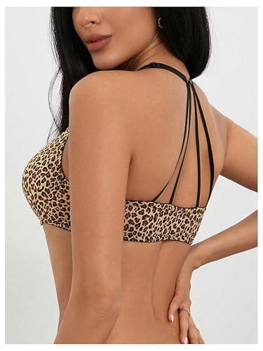 GORGLITTER Women's Leopard Print Front Fastening Bras Underwire Push Up Halter Neck Medium Support Sexy Bra thumbnail 2