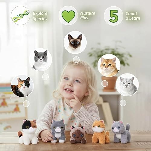 OUOZZZ Cat Stuffed Animal House with 5 Soft Cat Toys for Kids, Portable Gift Set thumbnail 4