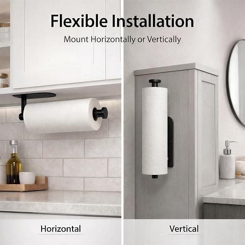 Paper Towel Holder Under Cabinet, Self Adhesive or Screw Mount, Fits Most Standard US Paper Towel Rolls, SUS304 Stainless Steel, Black thumbnail 3