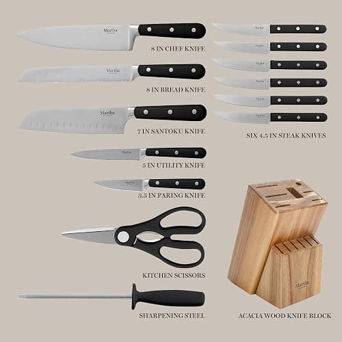 Martha Stewart Eastwalk 14 Piece High Carbon Stainless Steel Cutlery Knife Block Set w/ABS Triple Riveted Forged Handle Acacia Wood Block - Matte Black thumbnail 3