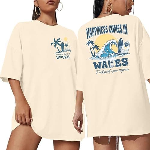 Graphic Tees Women Oversized T-Shirts: Summer Hawaiian Beach Tops Shirts Hawaii Tropical Beachy Short Sleeve Outfit thumbnail 2