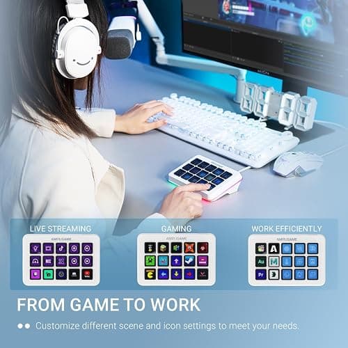 FIFINE AmpliGame Gaming Controller with 15 Shortcuts for OBS Streaming Studio with Macro Keys, Trigger Actions, PC Media RGB Controller for Content Creation/Office Work-D6 White thumbnail 6