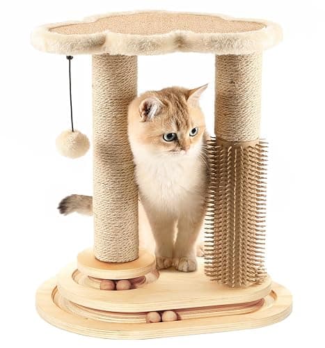 Made4Pets Kitten Toy Scratching Post with Self Groomer for Indoor Cats | Interactive Cat Scratching Post with Self Groomer, Cloud Perch, Natural Sisal Rope and Rolling Ball Track, Modern Home Décor - Image 1