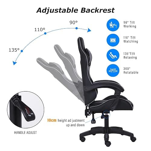 Millhouse Sport Desk Chair with Adjustable Lumbar Support and Head Pillow, X3577 (Grey) thumbnail 6