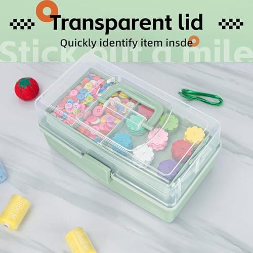 TERGOO 12.5in 3-Layer Multipurpose Craft Organizers and Storage with Adjustable Dividers, Portable Tackle Box, Folding Art & Craft Case for Medicine, Tool, Sewing Organizer (Haze Green) thumbnail 5