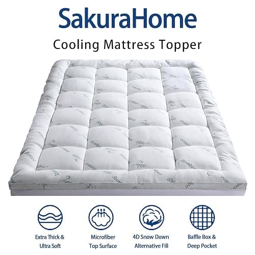 Mattress Topper Twin XL Size, Cooling Extra Thick Breathable Viscose Made from Bamboo Mattress pad, Soft Quilted Fitted Mattress Cover with 1000 GSM Down Alternative Fill (8-21”Deep Pocket) thumbnail 2