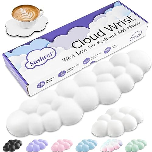 Sushret Cloud Wrist Rest Keyboard, Cloud Keyboard Wrist Pad Set with PU Leather Memory Foam, Cute Arm Rest for Palm Support, PC/Gaming Desk Accessories/Office Setup/Computer Hand Cushion - White