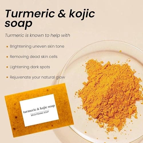 2 PCS Turmeric & Kojic Acid Soap Bar for Body & Face - Brightens Skin, Fades Dark Spots & Acne, Boosts Collagen & Vitamin C for Even Tone & Smooth Glow thumbnail 4