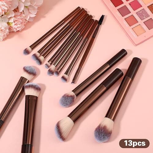 13 Pcs Makeup Brushes Set Professional Makeup Brush Set Premium Synthetic Foundation Eye Shadows Blush Powder Concealers Make Up Brushes For Women (Coffee) thumbnail 6
