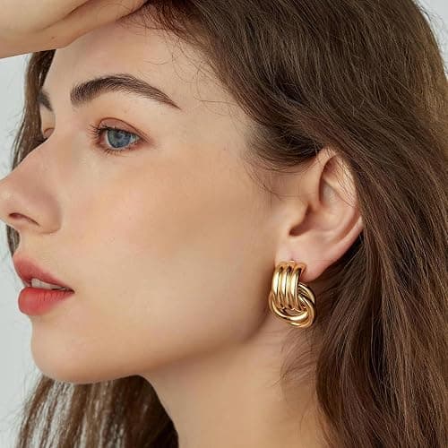 QJLE 6 Pairs Gold Dangle Earrings for Women, 14K Gold Plated Earrings Geometric Knot Drop Huggie Earrings Trendy Jewelry Gifts thumbnail 9