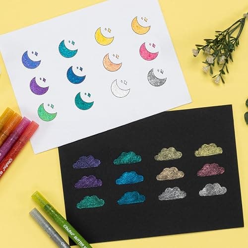 Ohuhu Glitter Markers Pen: 12 Glitter Colors Metallic Shimmer Marker Fine Tip Water-based Ink for Kids Adults DIY Crafts Greeting Birthday Cards Making Mugs Wood thumbnail 2