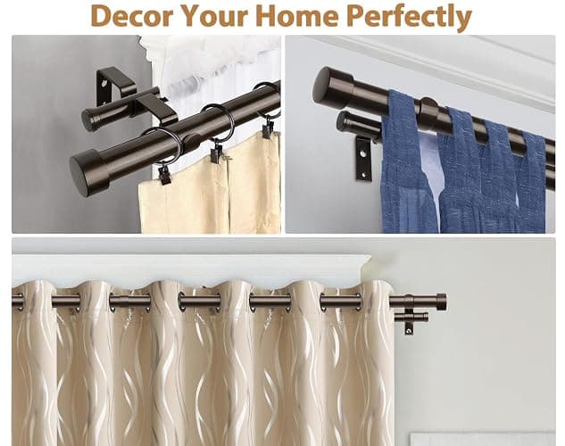KAMANINA 1" Double Curtain Rods 66-120 Inch, Heavy Duty Dual Rods, Bronze | Adjustable Curtain Rods for Windows, Long Drapery Rods, Easy to Install, No Sagging, with End Caps, for Bedroom, Living Room thumbnail 6