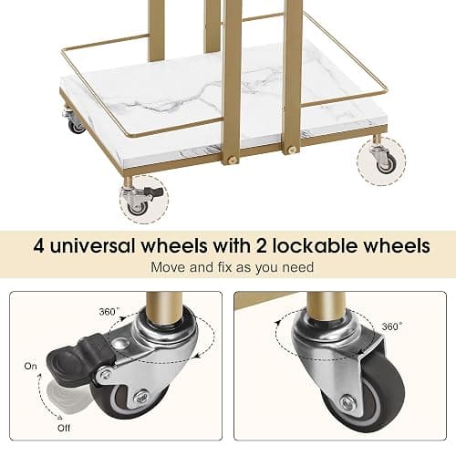 BarberPub Utility Salon Trolley, Metal Storage Rolling Barber Trolley with Wheels, Golden Esthetician Cart, Multi-Purpose 3-Tier Mobile Facial Trolley, Nail Cart 2033 (White) thumbnail 8