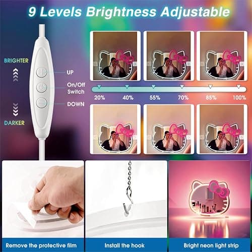 GALLIA Anime Hello Kit Mirror Vanity, Neon Mirror with Dimmable LED Lights, Perfect for Teen Girl Gift, Room Decor, 14.6" x 12.2" thumbnail 3
