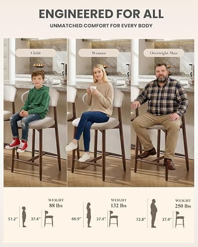 Homixis Bar Stools Set of 3, 25.6″ Counter Height Bar Stools with Wood Legs, Upholstered Modern Kitchen Barstools for Kitchen Island Dining Room Bar, Beige thumbnail 7