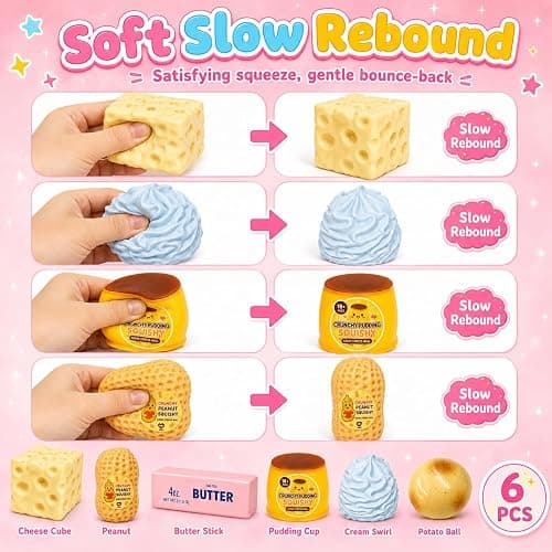 6PCS Crunchy Squishy Box Mystery Fun Asmr Feel Set | Crunchy Squishies Stress Balls Blind Slow Return Squishies, Relief Hand Relax Desk Decor Party Favor Gifts for Adult thumbnail 4