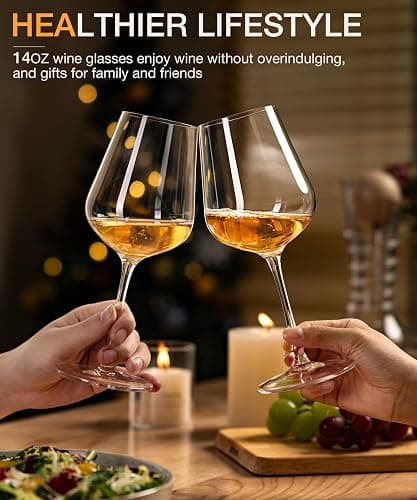 LUNA & MANTHA Wine Glasses Set of 6, Crystal White Wine Glasses with Long Stem, Hand Blown 14oz, Red White Gift Packaging for Daily Use, Wedding Anniversary or Birthday - White Wine - Set of 6 thumbnail 5