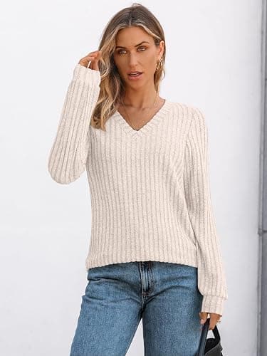 Womens V Neck Long Sleeve Shirt Fall Fashion Tops Tunic Dressy Casual Sweater Clothes Cute Trendy Work Outfits 2025 thumbnail 5