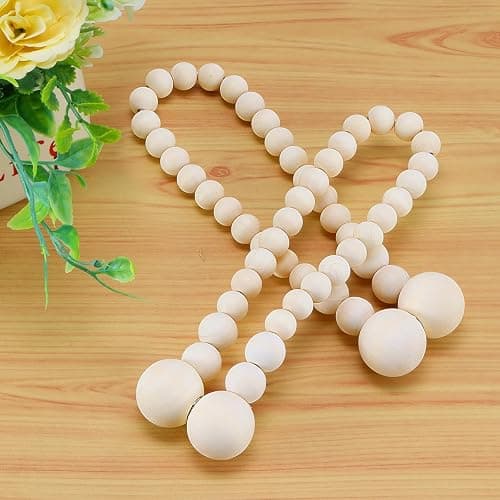 KLOGTSIND Magnetic Curtain Tiebacks, Curtain Tie Backs for Curtains 2 Pack, Wood Bead Curtain Tiebacks, Curtain Holders for Boho Bedroom Decor, Baby Nursery Decor, Farmhouse Decor - Wood Color - 2 thumbnail 7