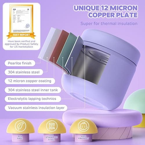 DaCool Kids Thermo for Hot Food 13.5 OZ Vacuum Stainless Steel Insulated Food Jar Kids Lunch Food Thermo Insulated Lunch Container Bento for School Office Picnic Travel Outdoors, Macaron-Purple thumbnail 3