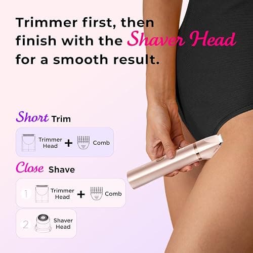 Bikini Trimmer for Women Pubic Hair: 2 in 1 Electric Razors for Women - Rechargeable Electric Shaver - IPX7 Waterproof Bikini Shaver for Travel & Shower Use in Summer (Rose Gold) thumbnail 5