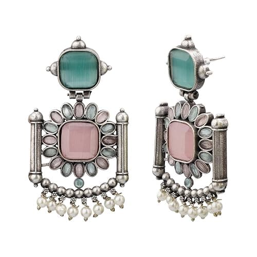 Efulgenz Oxidized Jewelry Boho Antique Oxidized Indian Earrings for Women Multicolor Crystal Faux Pearl Earrings Floral Dangle Earrings Set Indian Oxidized Jewelry Dangle Earrings Bohemian Statement Jewelry for Women thumbnail 6