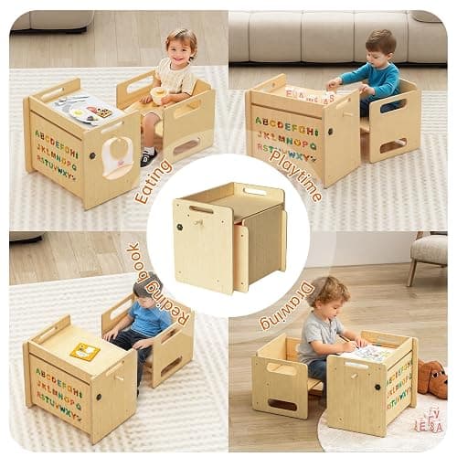 Acenova Montessori Weaning Table and Chair Set, Wooden Weaning Toddler Kids Table with Hook for Toddlers, Montessori Furniture for Reading, Snacks, Play, Learning & Activity Time Kids Toddler Desk thumbnail 6