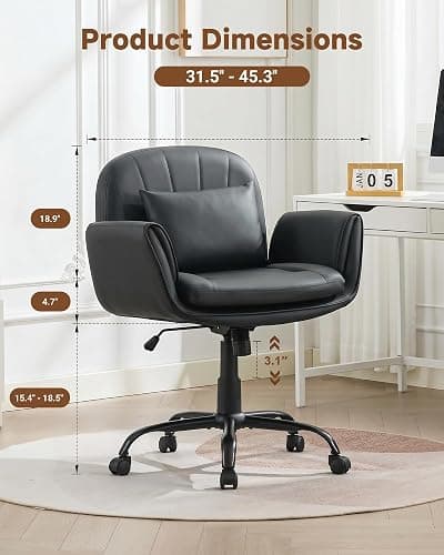 Criss Cross Office Chair, PU Leather Ergonomic Swivel Vanity Chair | 5-Level Adjustable Armrests, 45.3" Wide Breathable Leather Seat, Cross Legged Chair for Bedroom thumbnail 3