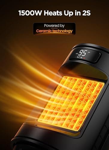 GiveBest Space Heater, Electric Portable Heaters for Indoor Use with Thermostat and Remote, 70°Oscillation, Digital Display, 12H Timer, 1500W PTC Ceramic Fast Safety Heat for Office Bedroom Home Desk thumbnail 2