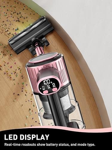 VICEASE Cordless Vacuum Cleaner, 8 in 1 Powerful Suction Lightweight Vacuum Cleaner for Home, LED Display, 3 Suction Modes, 45Mins Detachable Battery Vacuum for Hard Floor Carpet Pet Hair, Pink thumbnail 3