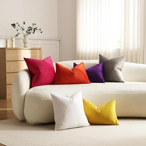 DEZENE Throw Pillow Covers 18x18 Light-Grey: Pack of 2 Cozy Soft Velvet Square Modern Luxury Decorative Throw Pillow Cases for Sofa Couch Living Room Bed Home Decor thumbnail 7