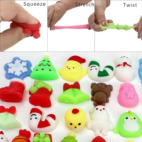 LAHAND 50 Pcs Christmas Mochi Squishy Toy Party Favors,Mini Squishies Cute Squeeze Toy Stress Reliever Anxiety Packs for Kid thumbnail 5
