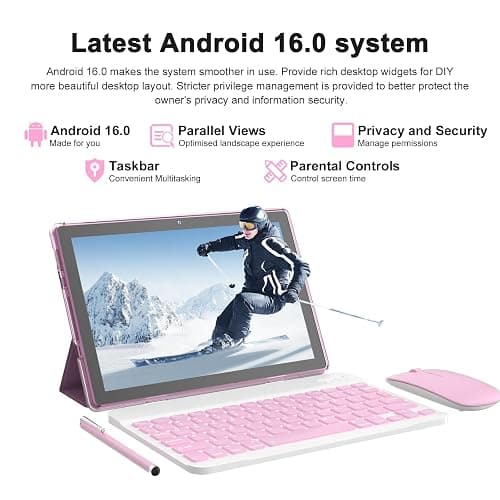 ICONLINK Android 16 Tablet 10 Inch, 12(3+9) GB RAM+64GB ROM, 2 in 1 Tablets with Keyboard Case Mouse Stylus, 1.8GHz Five-core Processor, 1280 * 800 IPS HD Screen, 5G WiFi6 BT 5.3 Tableta PC(Pink) thumbnail 6