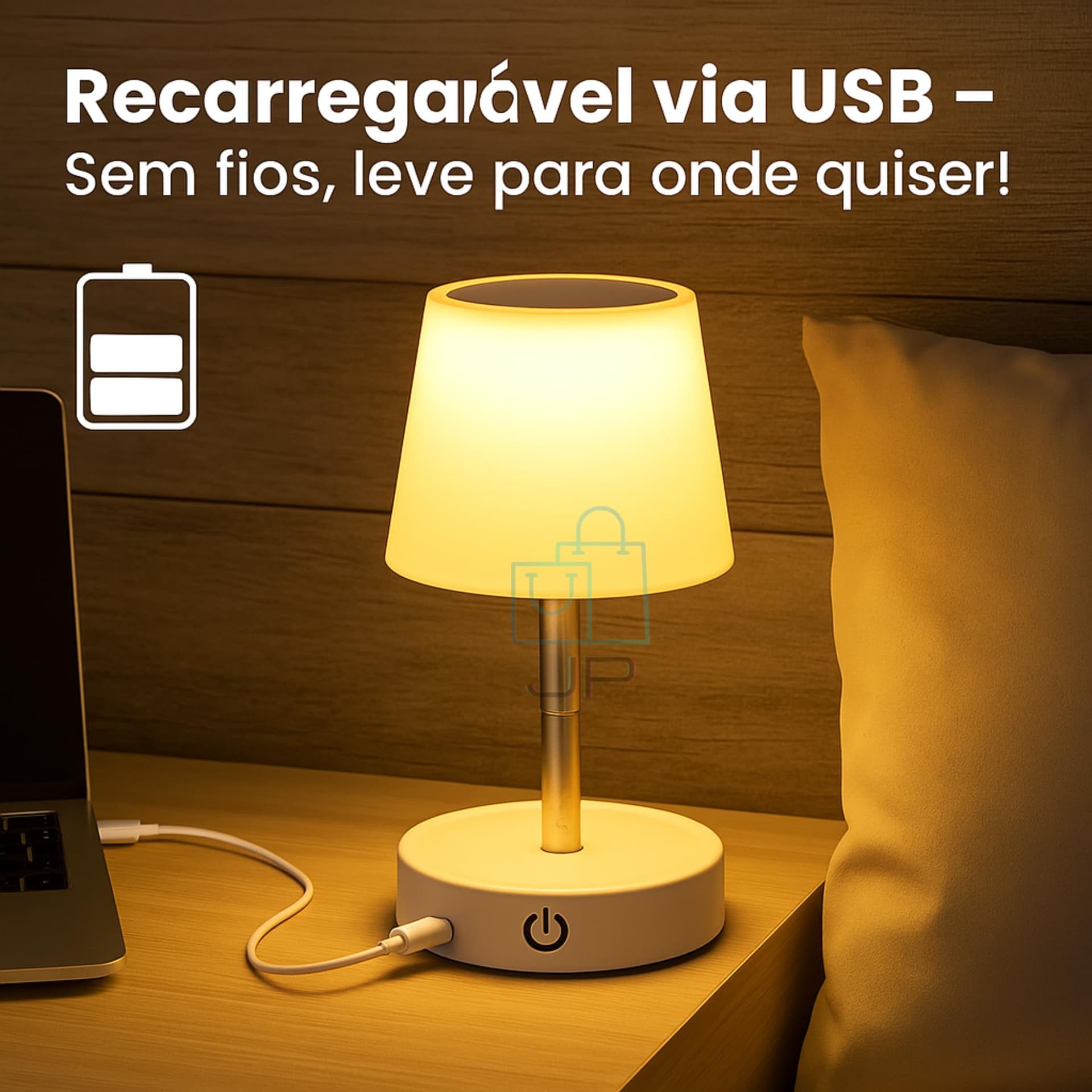 Abajur de Mesa LED Recarregável Touch 3 Níveis de Luz Luminária Portátil sem Fio Dimerizável com Base Antiderrapante Ideal para Quarto, Escritório, Estudo – JP Varejo Online® thumbnail 6