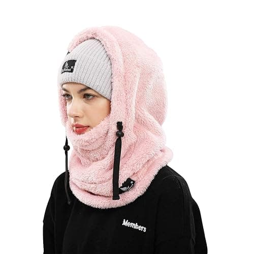 Shy Velvet Balaclava Wind-Resistant Winter Face Mask,Fleece Ski Mask for Men and Women,Warm Face Cover Hat Cap Scarf - Pink thumbnail 2