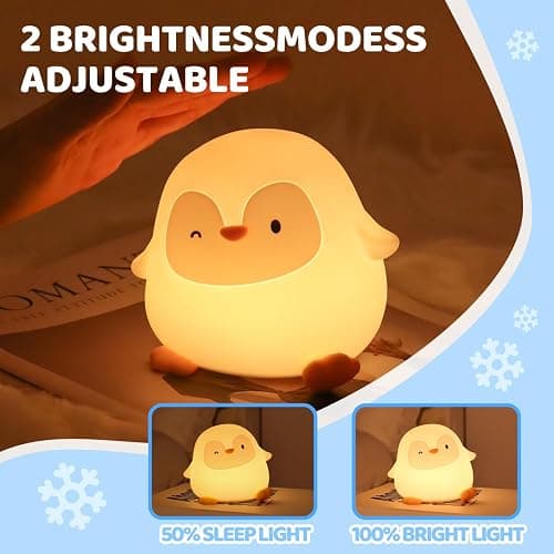Emmanoth Penguin  Light, Squishy Silicone Touch Lamp with 2 Brightness Levels, Up to 50H Battery, 30-Min Auto-Off Timer, Soft Glow Bedside Nursery Lamp thumbnail 3
