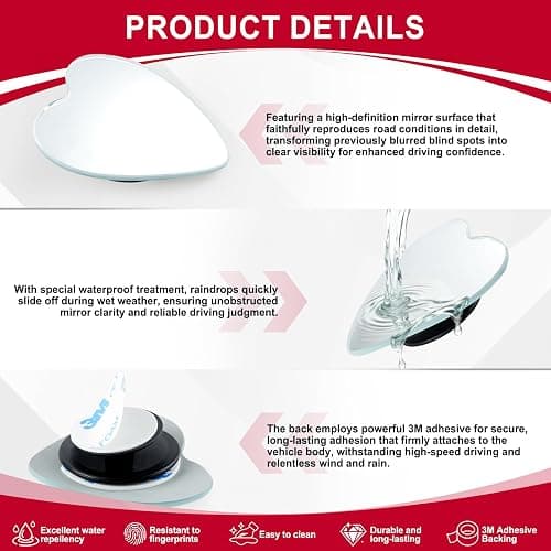LivTee Blind Spot Mirrors, Heart Shaped HD Glass Frameless Convex Rear View Mirrors, Wide Angle Adjustable Stick for Side Mirror, Automotive Exterior Accessories for Car, SUV & Trucks, Pack of 2 thumbnail 5