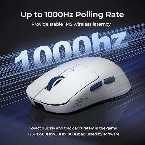 RK ROYAL KLUDGE M30 Wireless Gaming Mouse 43g Ultra-Light With PixArt PAW3311 Sensor, 24000 DPI, Tri-Mode BT/2.4G/Wired Computer Mouse 250mAh Battery, 1000Hz Polling rate 5 Programmable Buttons, White thumbnail 5