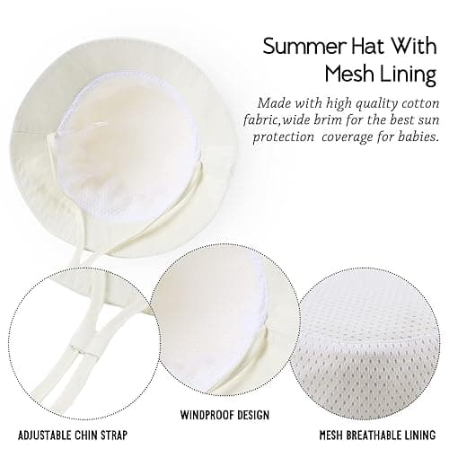 JANGANNSA Summer Baby Boys Hat Sun Protect Bucket Hat for Girls Wide Brim Cotton Beach Cap - Beige - 0-3 Months thumbnail 5