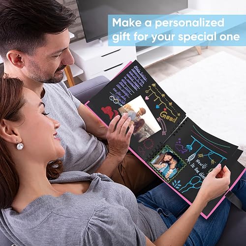 DazSpirit Photo Album Scrapbook - 80 Page DIY Memory Book with 12 Metallic Pens & 8 Photo Stickers, Holds 420 Photos - Scrapbook Kit, Perfect for Writing, Drawing, and Storing Memories(Rose Red) thumbnail 5