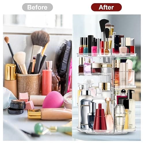 Makeup Organizer 360 Rotating Cosmetic Organizer DIY Adjustable Makeup Carousel Spinning Holder Rack, Large Capacity Cosmetic Storage Box Makeup Brushes Organizer for Vanity Countertop (Clear) thumbnail 6