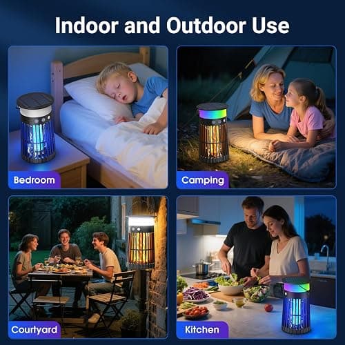 Solar Bug Zapper Outdoor, Portable Electric Mosquito Killer with Panel Sensor, Rechargeable Insect Trap with LED Night Light and Flame Effect, Ideal for Outside Patio, Backyard, and Camping (1 Pack) - Modern thumbnail 6