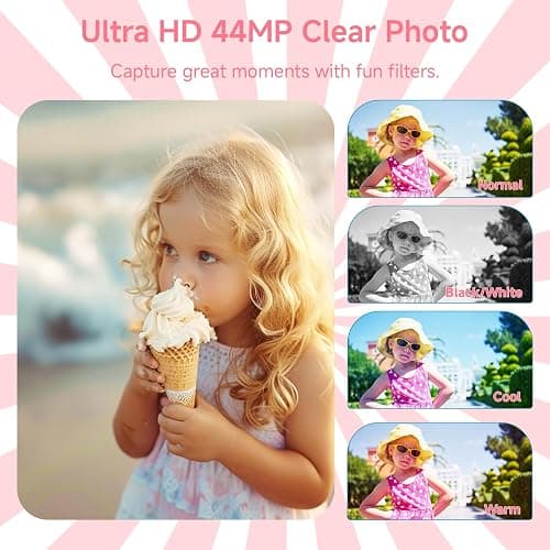 Digital Camera, FHD 4K Autofocus Digital Camera Pink with 64GB SD Card 16X Zoom, 2026 Upgraded Compact Cameras for Photography Point and Shoot Small Camera for Teen Boys Girls Kids Travel Adventures thumbnail 4