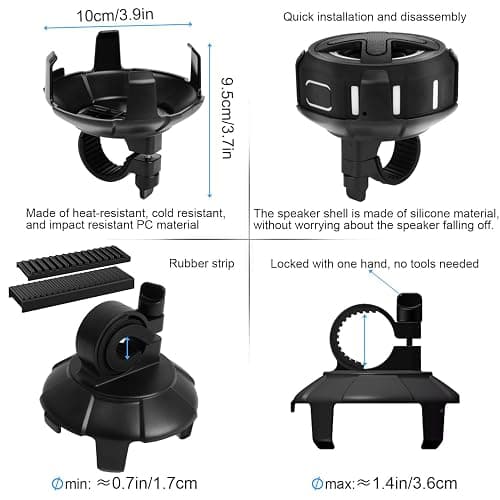 Upgraded, Pro Bike Speaker, with Pro Handlebar Mount, Bluetooth V5.4, IPX7 Waterproof, Silicone Case, Broadcast Navigation,10W Bassup, 15-24H Playtime, Hook, Bicycle, Motorcycle, Bike Accessories thumbnail 5