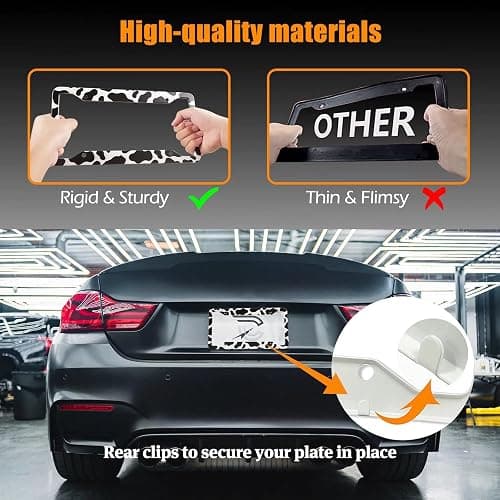 Cow Print License Plate Frame Holders Covers Cute Animal White Black Spot Cow Tags Frames Covers Holder Stainless Aluminum Metal 2 Pack 4 Holes for USA Canada Vehicle Standard thumbnail 3