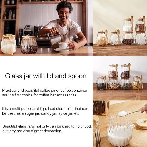 CNWSGEM Sugar Bowls Sugar Container 25.36 FL OZ Glass Coffee Canister Airtight Food Storage Jar with Lid and Spoon Candy Jar Coffee Bar Accessories Storage Beans Powder (Conical) thumbnail 3