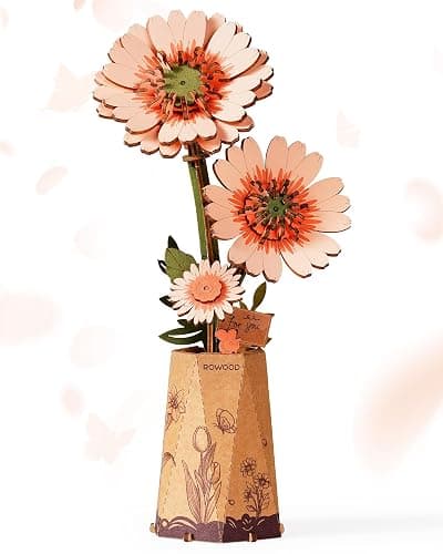 Wowood 3D Flower Wooden Puzzles for Adults-Gerbera Daisy, DIY Wooden Flowers Model Kit Building Set Crafts for Adults to Build, Botanical Collection/Ideal Creative Gift Ideas/Housewarming (105PCS) thumbnail 2