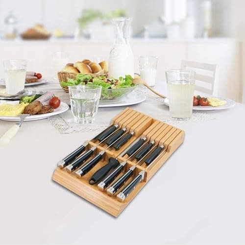 Utoplike in-Drawer Knife Block Bamboo Kitchen Knife Drawer Organizer, Handle Steak Knife Holder Without Knife, Fit for 12 Knives and 1 Sharpening Steel (Knives Not Included) thumbnail 7