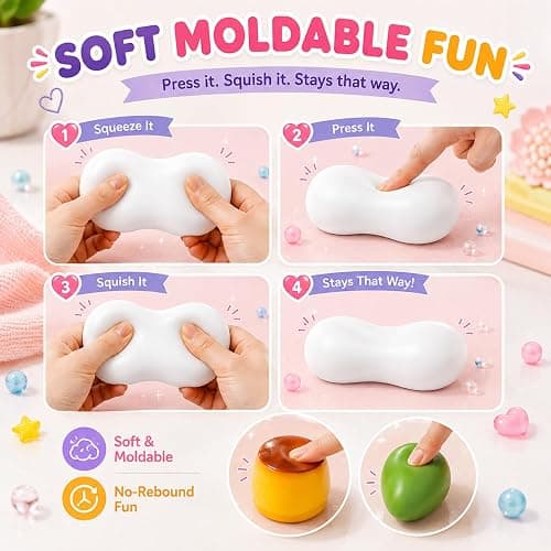 5 Pack Crunchy Squishy Asmr Bead Filled, Crunchy Squeeze Stress Ball Potato Peanut Pudding Mango Soap Crunchy Squishy Realistic Non Rebound Moldable Party Favor Gifts for Adults (5pcs-B) thumbnail 4