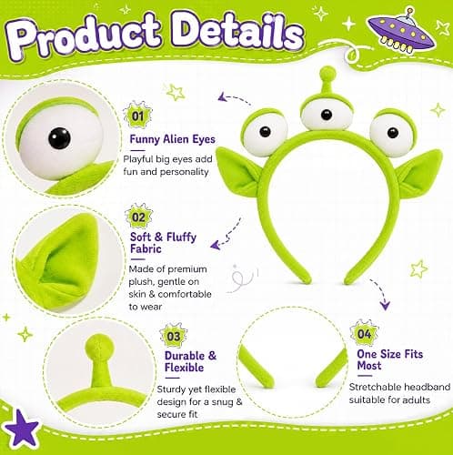 UV-BANS Alien Headband for Alien Costume Women Men & Adult, Halloween Headband Alien Ears Party Cosplay Costume Accessories thumbnail 3